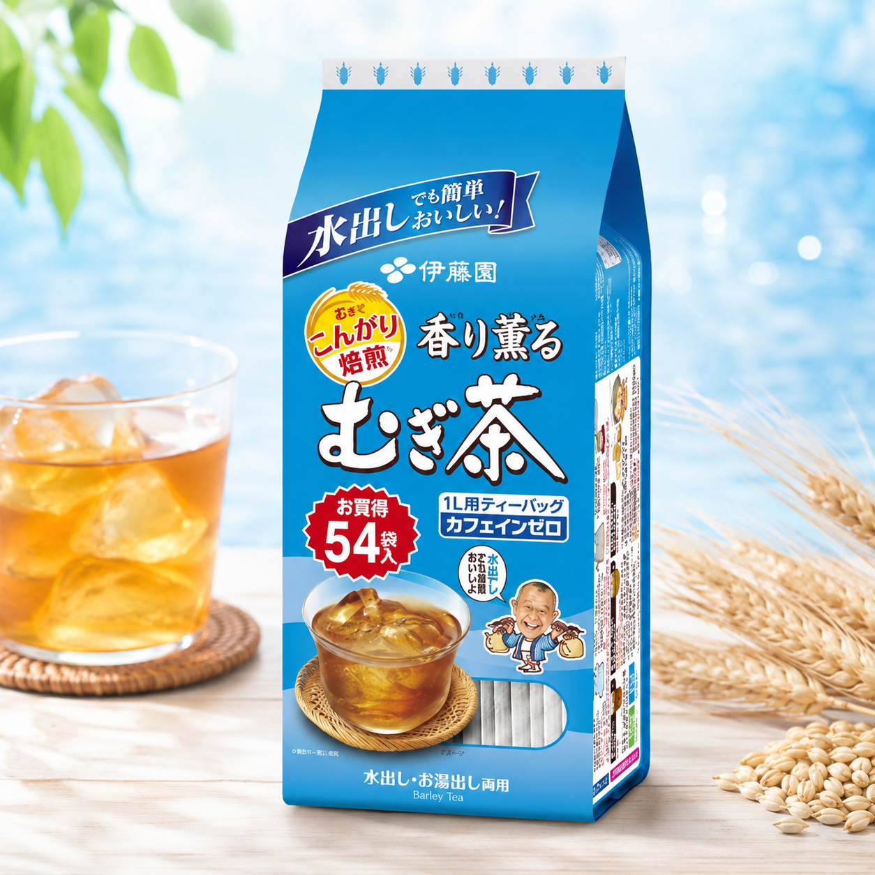 일본 이토엔 카페인제로 디카페인 보리차 냉침 티백 54개