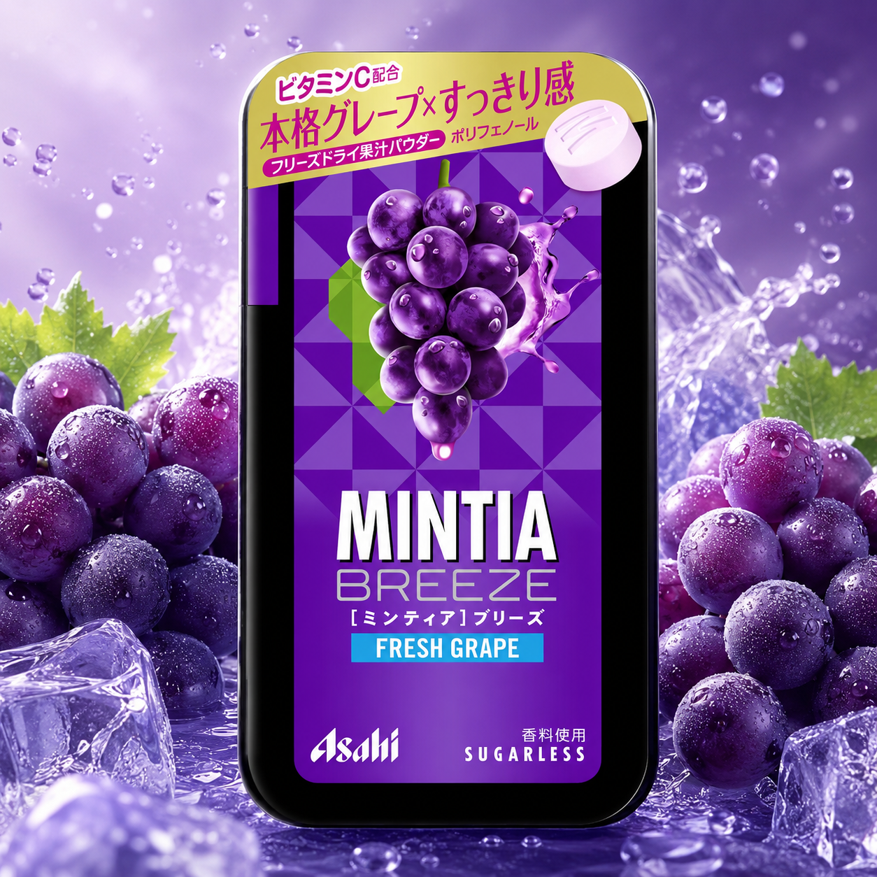 일본사탕 아사히 민티아 브리즈 캔디 무설탕 포도, 22g, 1개