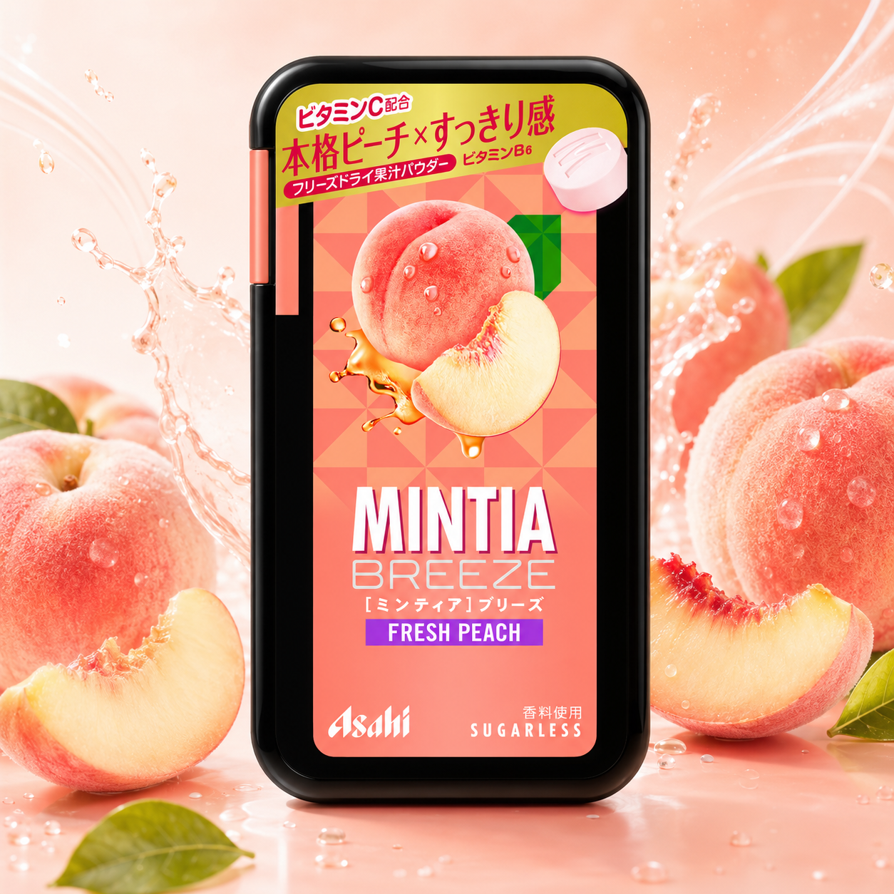 일본사탕 아사히 민티아 브리즈 캔디 무설탕 복숭아, 22g, 1개