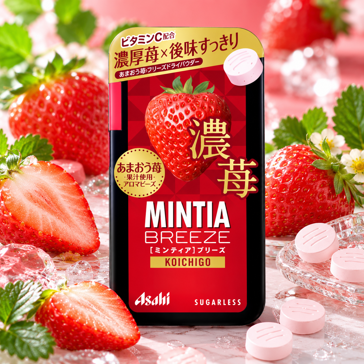 아사히 민티아 브리즈 캔디 무설탕 농후딸기 22g