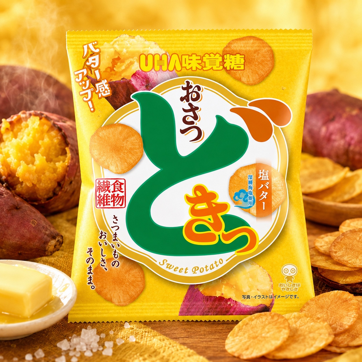 일본과자 UHA미각당 오사츠도키 소금버터 고구마칩 65g
