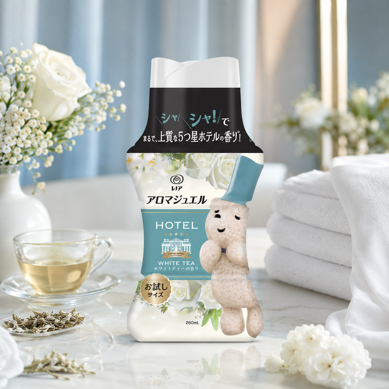 일본 레노아 아로마쥬얼 비즈 섬유유연제 향기부스터 화이트티 미니사이즈 260ml